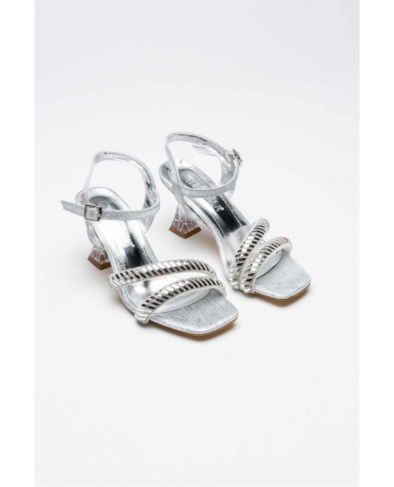 Gümüş Taşlı Kadın Topuklu Sandalet TR25MY05E