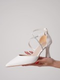 Taşlı Kadın Beyaz Topuklu Ayakkabı TR12MS03B
