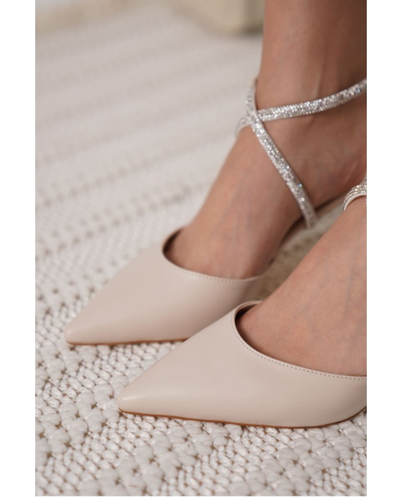 Taşlı Kadın Bej Topuklu Ayakkabı TR12MS03C