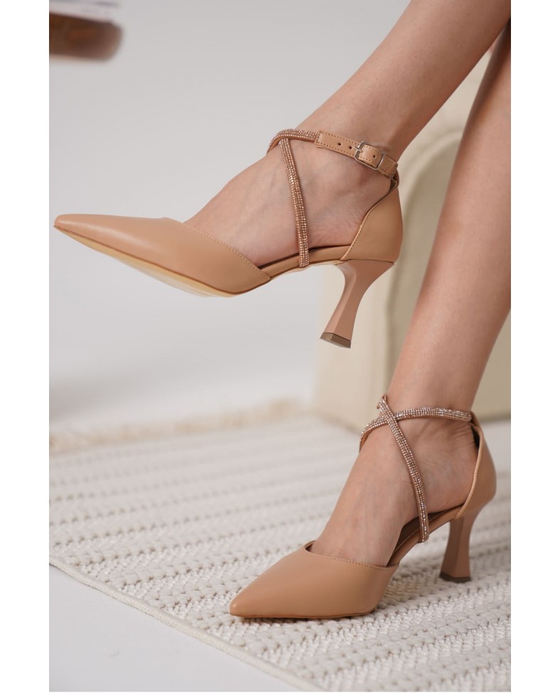Taşlı Kadın Nude Topuklu Ayakkabı TR12MS03D