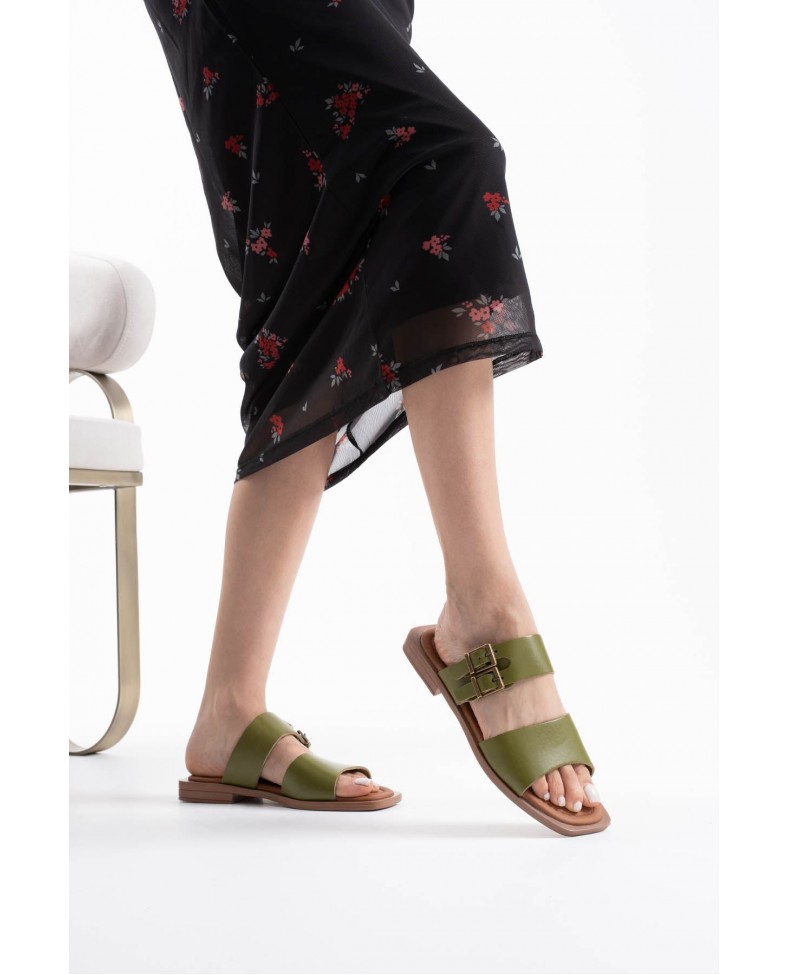 Haki Yeşili Hakiki Deri Terlik TR31MY33F