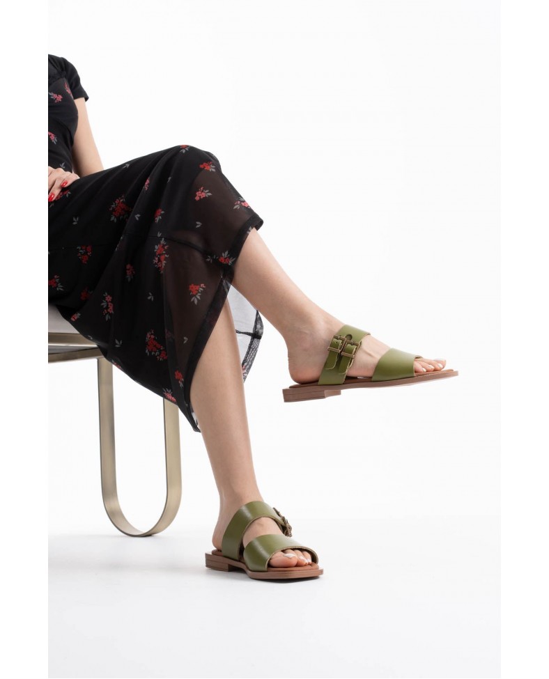 Haki Yeşili Hakiki Deri Terlik TR31MY33F