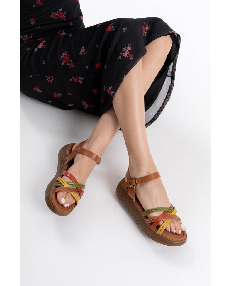 Çok Renkli Hakiki Deri Sandalet TR31MY56B