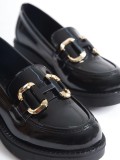 Rugan Siyah Gold Tokalı Kadın Loafer TR17MS02A