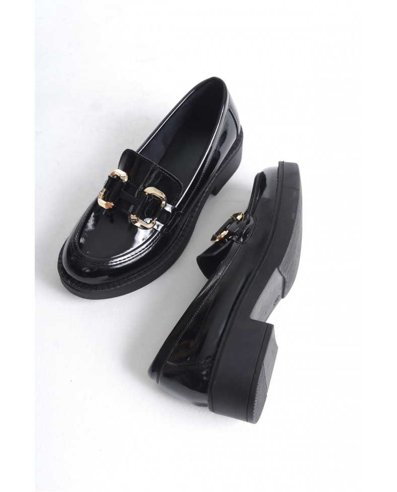 Rugan Siyah Gold Tokalı Kadın Loafer TR17MS02A