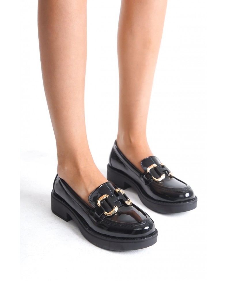 Rugan Siyah Gold Tokalı Kadın Loafer TR17MS02A