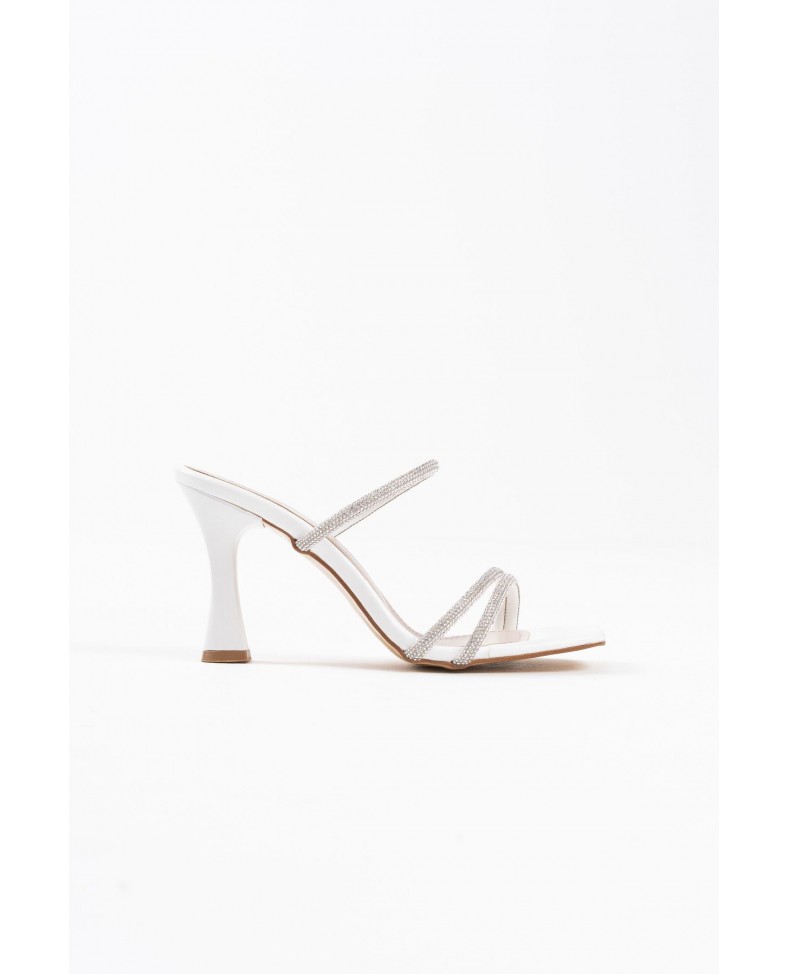 Beyaz Taşlı İnce Bantlı Kadın Topuklu Terlik TR20MY01B