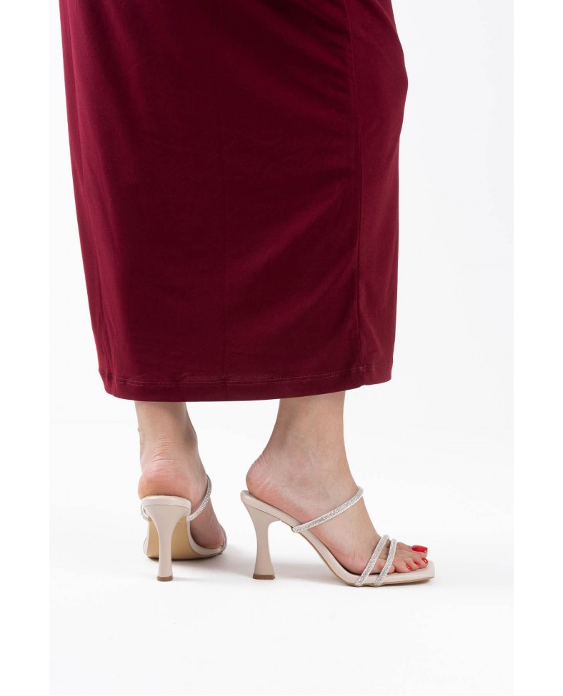 Bej Taşlı İnce Bantlı Kadın Topuklu Terlik TR20MY01C