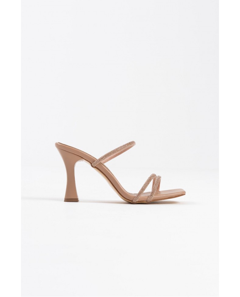 Nude Taşlı İnce Bantlı Kadın Topuklu Terlik TR20MY01D