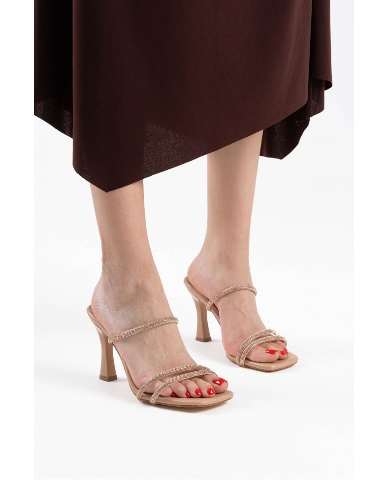 Nude Taşlı İnce Bantlı Kadın Topuklu Terlik TR20MY01D