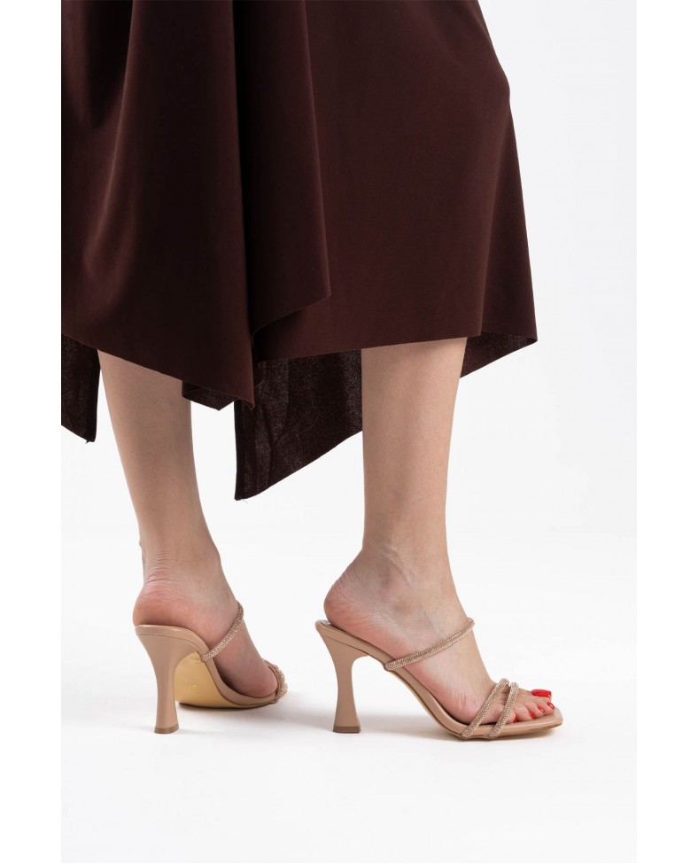 Nude Taşlı İnce Bantlı Kadın Topuklu Terlik TR20MY01D