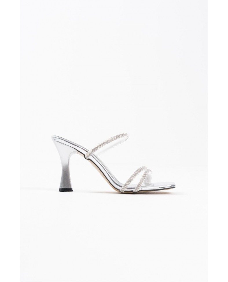 Gümüş Ayna Taşlı Kadın Topuklu Terlik TR20MY01E