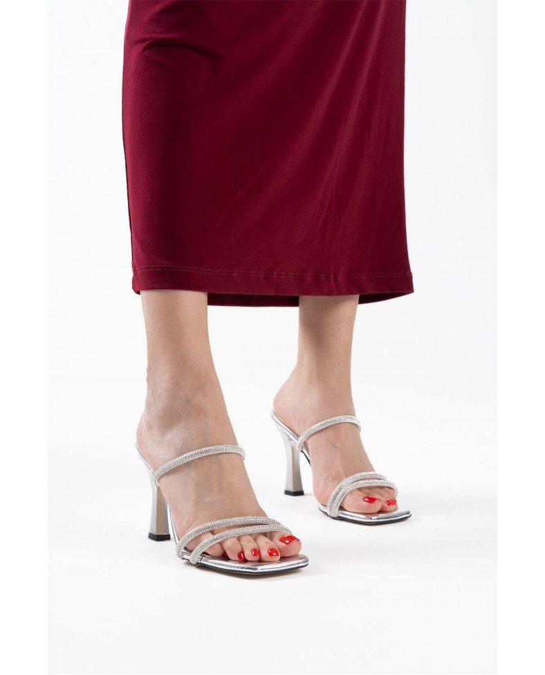 Gümüş Ayna Taşlı Kadın Topuklu Terlik TR20MY01E