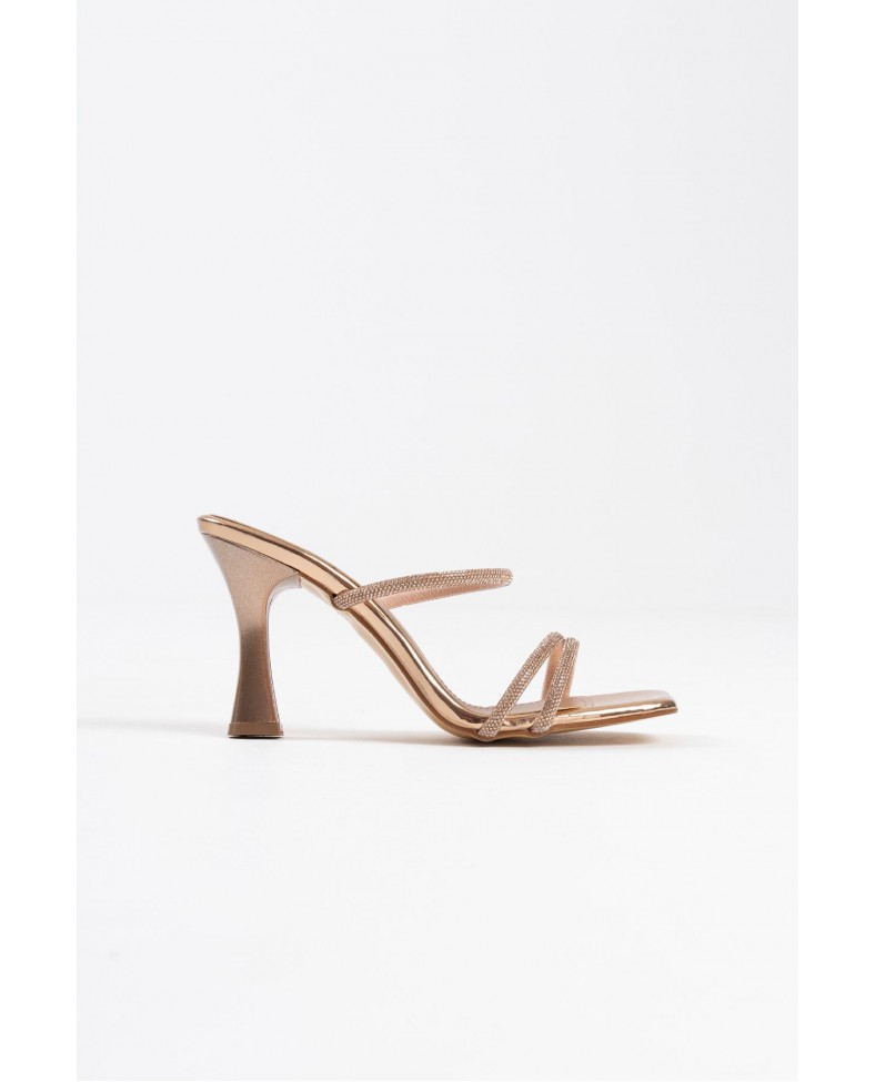 Bronz Ayna Taşlı Kadın Topuklu Terlik TR20MY01F