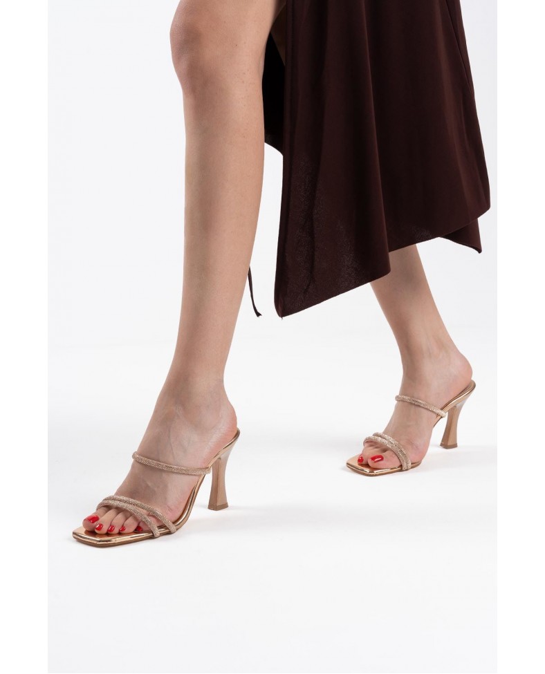 Bronz Ayna Taşlı Kadın Topuklu Terlik TR20MY01F