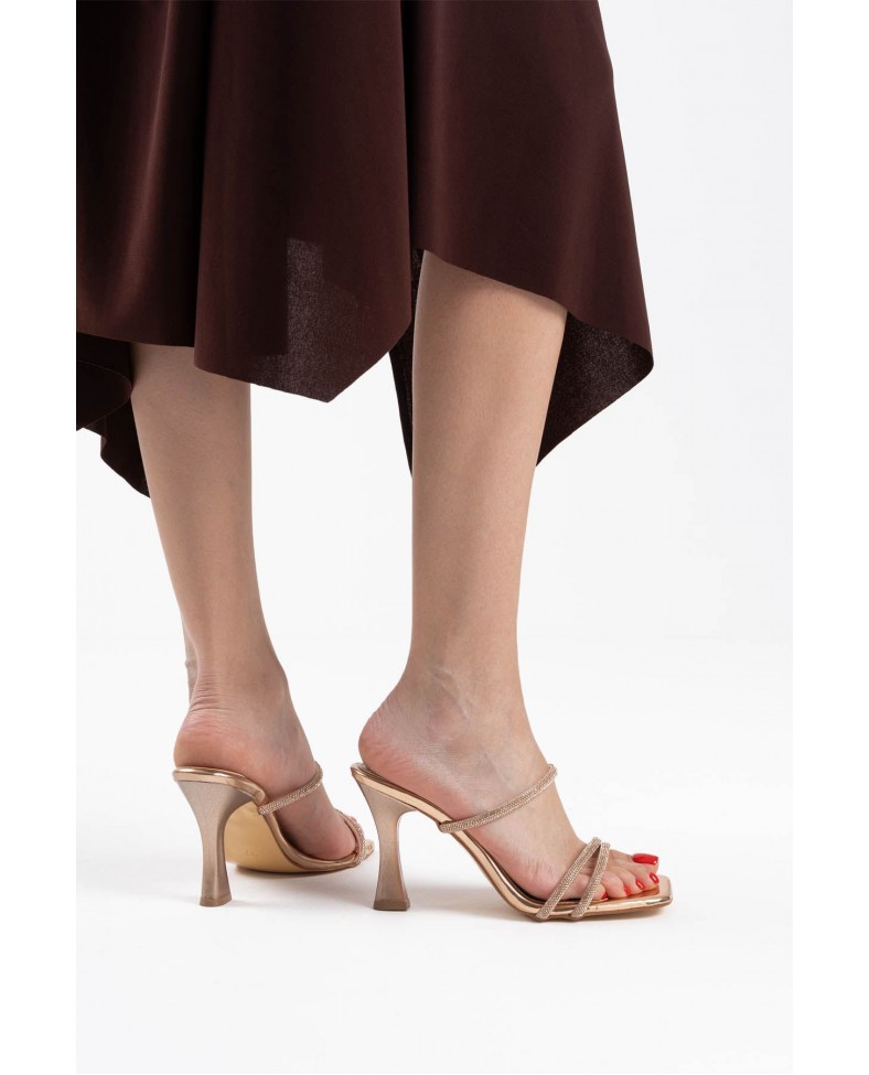 Bronz Ayna Taşlı Kadın Topuklu Terlik TR20MY01F