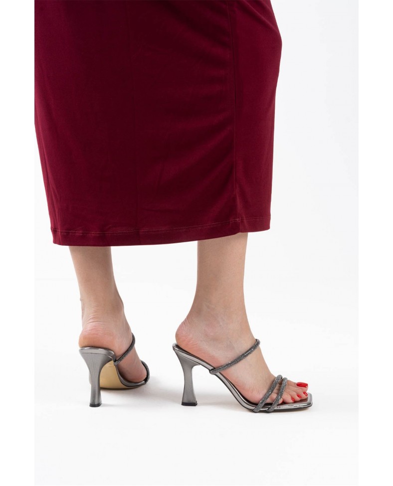 Füme Ayna Taşlı Kadın Topuklu Terlik TR20MY01G