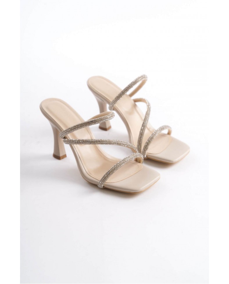 Bej Kadın Taşlı Topuklu Terlik TR20MY04C