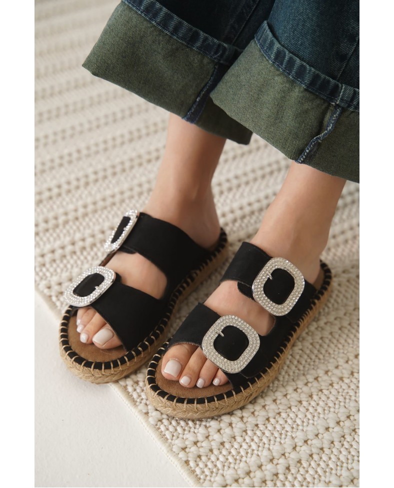 Süet Siyah Taşlı Kadın Terlik TR35MY05A