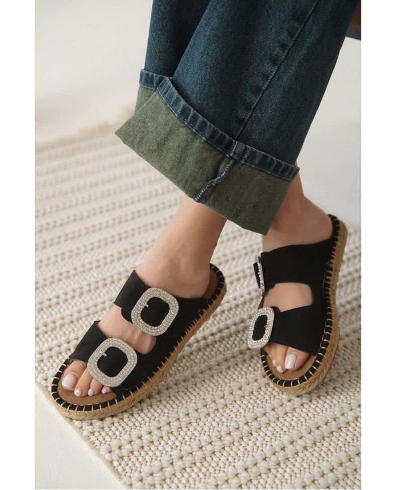 Süet Siyah Taşlı Kadın Terlik TR35MY05A