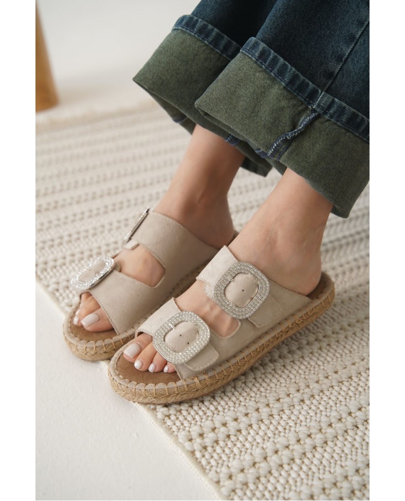 Süet Bej Taşlı Kadın Terlik TR35MY05B