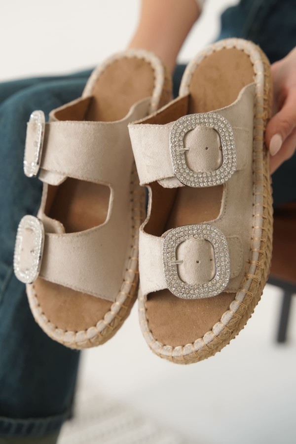 Süet Bej Taşlı Kadın Terlik TR35MY05B