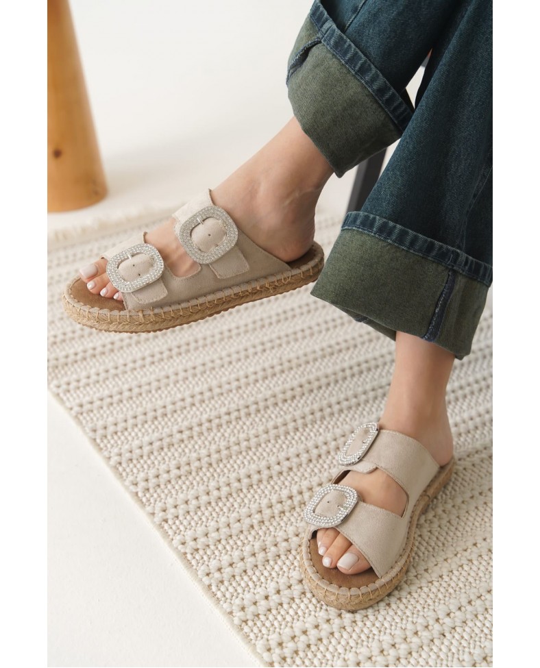 Süet Bej Taşlı Kadın Terlik TR35MY05B