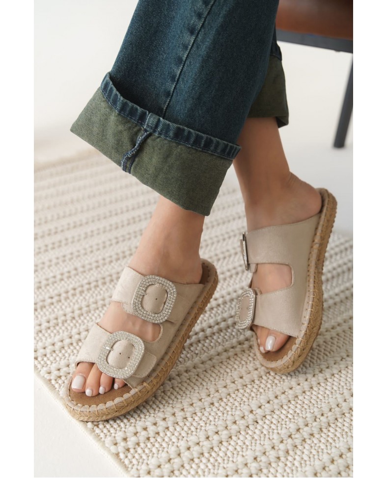 Süet Bej Taşlı Kadın Terlik TR35MY05B