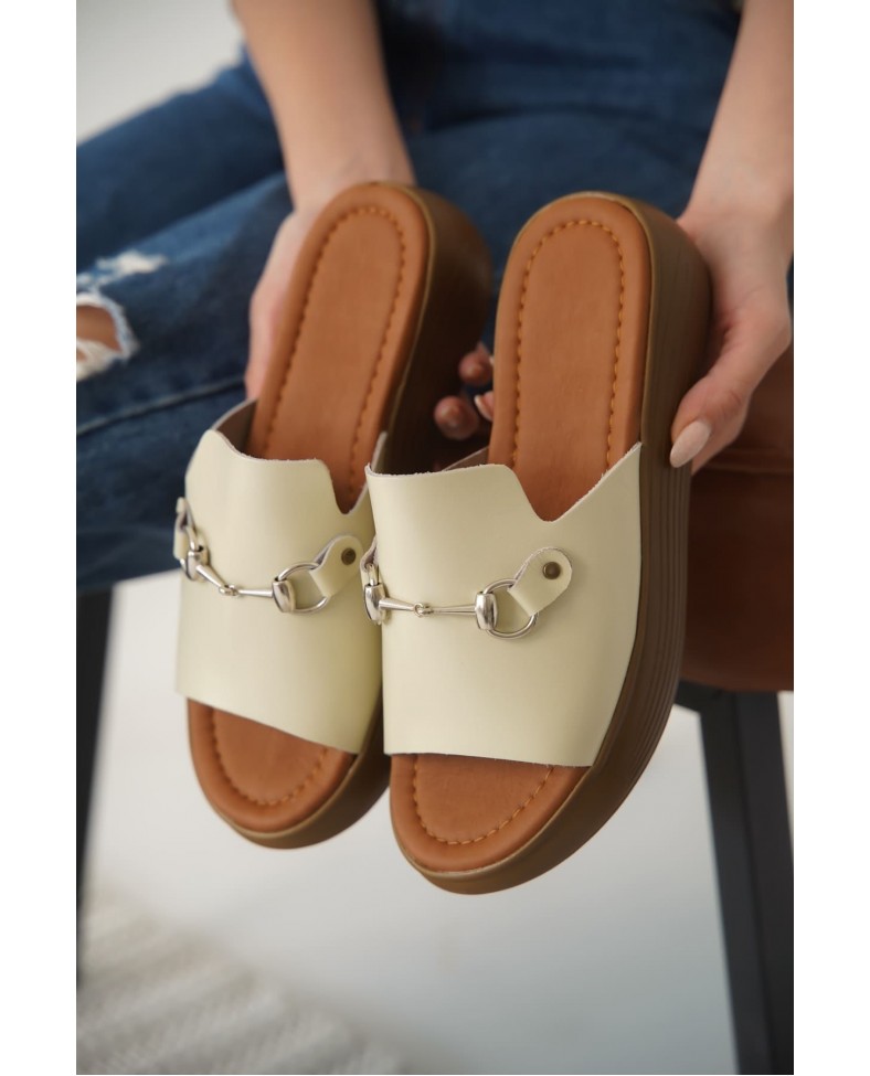 Bej Hakiki Deri Terlik TR31MY62C