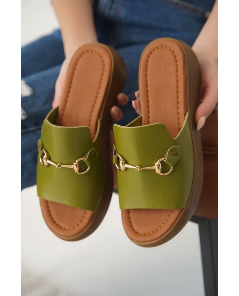 Haki Yeşili Hakiki Deri Terlik TR31MY62G