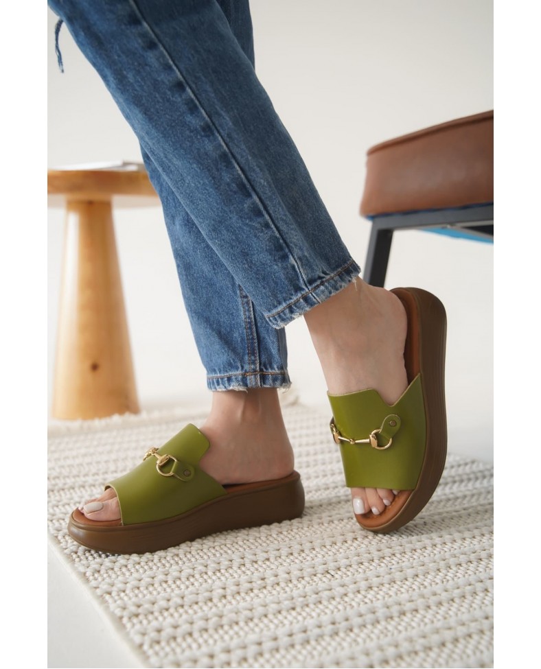 Haki Yeşili Hakiki Deri Terlik TR31MY62G