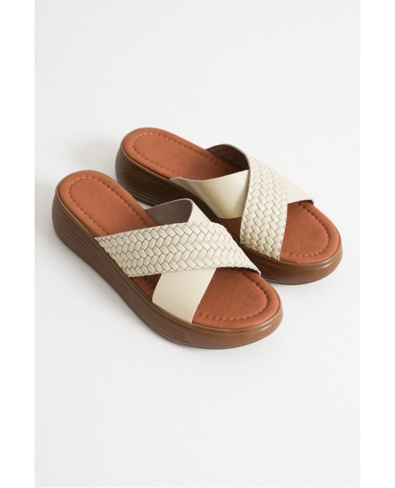 Bej Hakiki Deri Terlik TR31MY53H