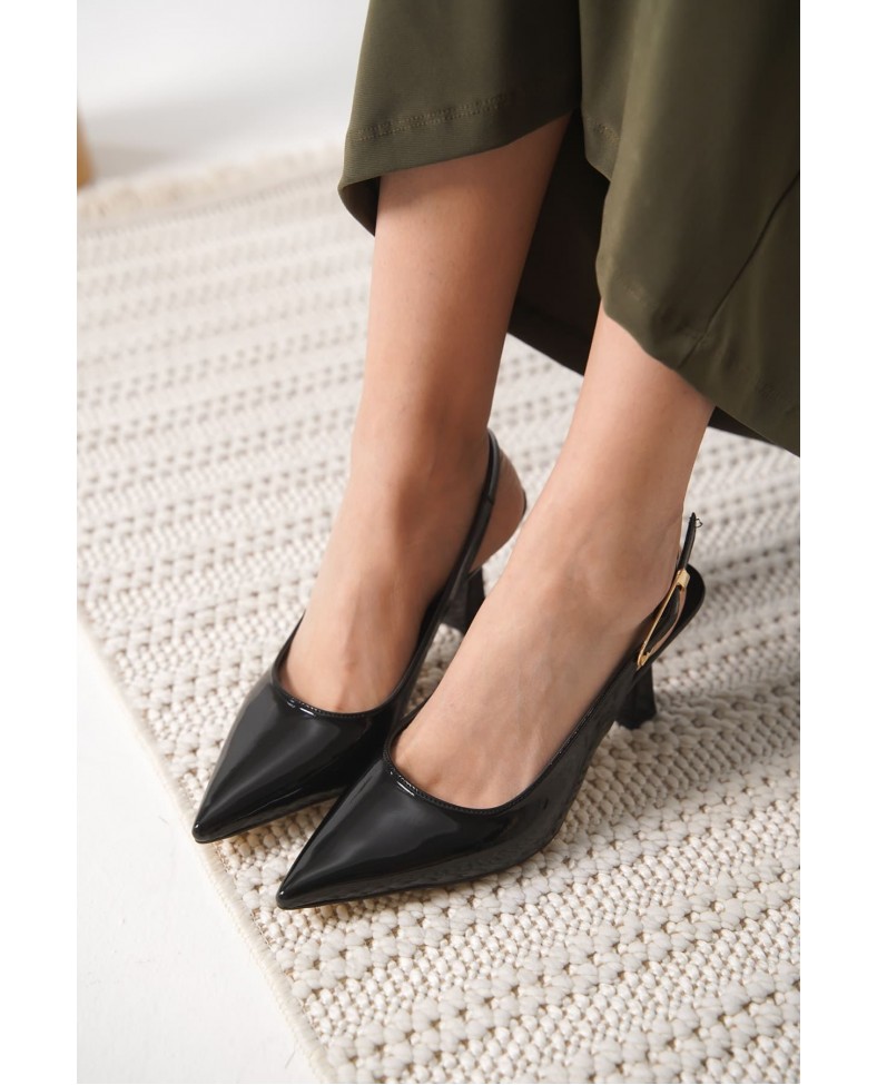 Kadın Siyah Rugan Topuklu Ayakkabı TR20MS01A