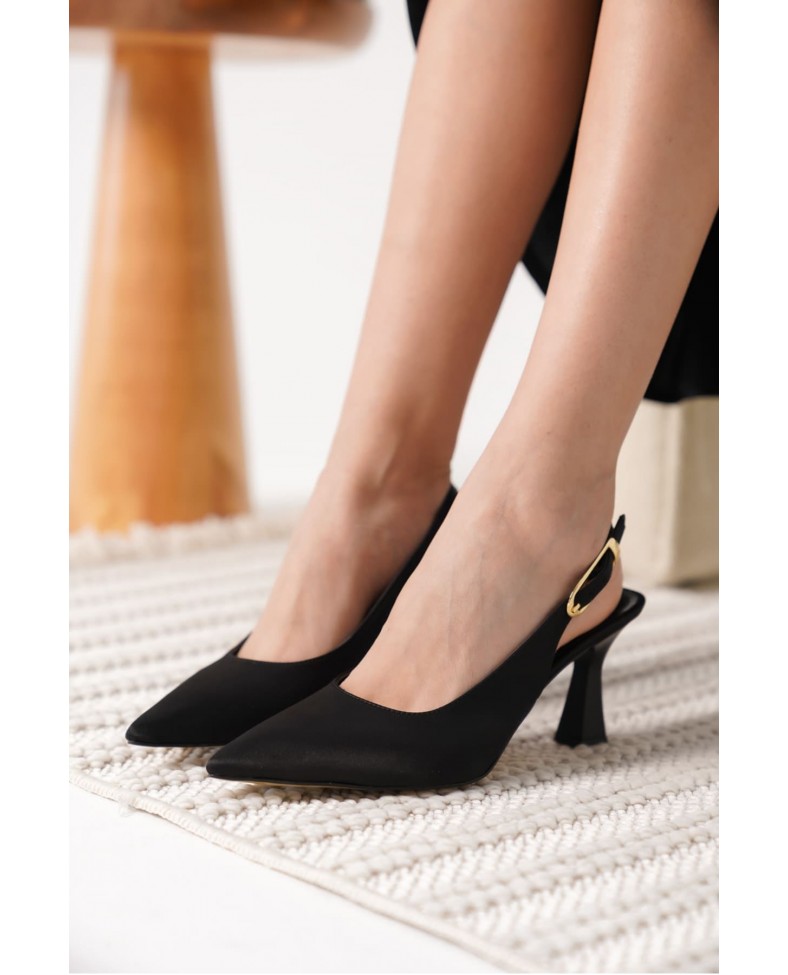 Kadın Siyah Saten Topuklu Ayakkabı TR20MS01F