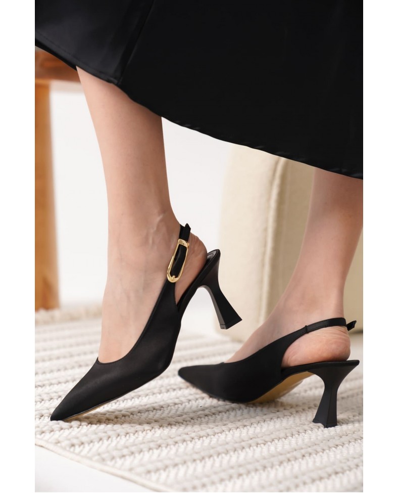 Kadın Siyah Saten Topuklu Ayakkabı TR20MS01F