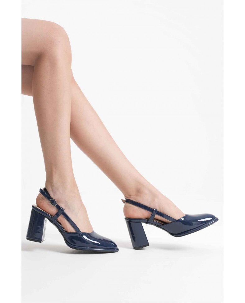 Lacivert Rugan Kadın Topuklu Ayakkabı TR18MS18C