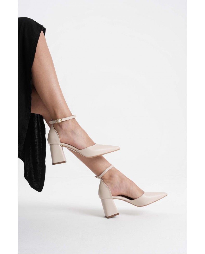 Bej Cilt Kadın Topuklu Ayakkabı TR08MS11G