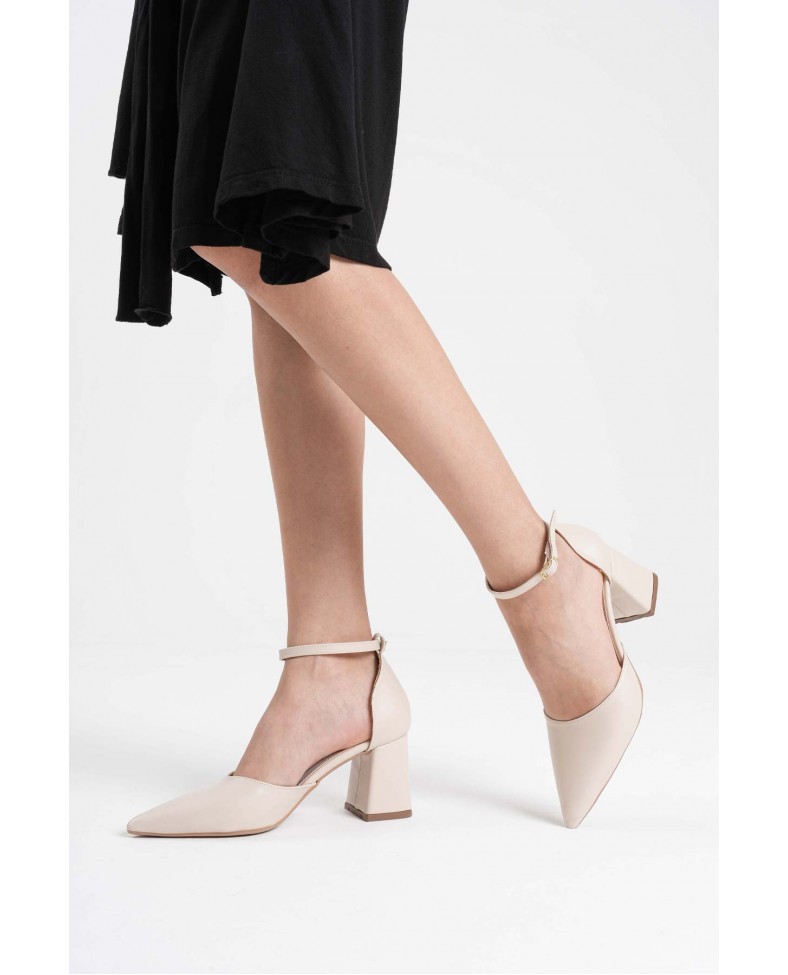 Bej Cilt Kadın Topuklu Ayakkabı TR08MS11G