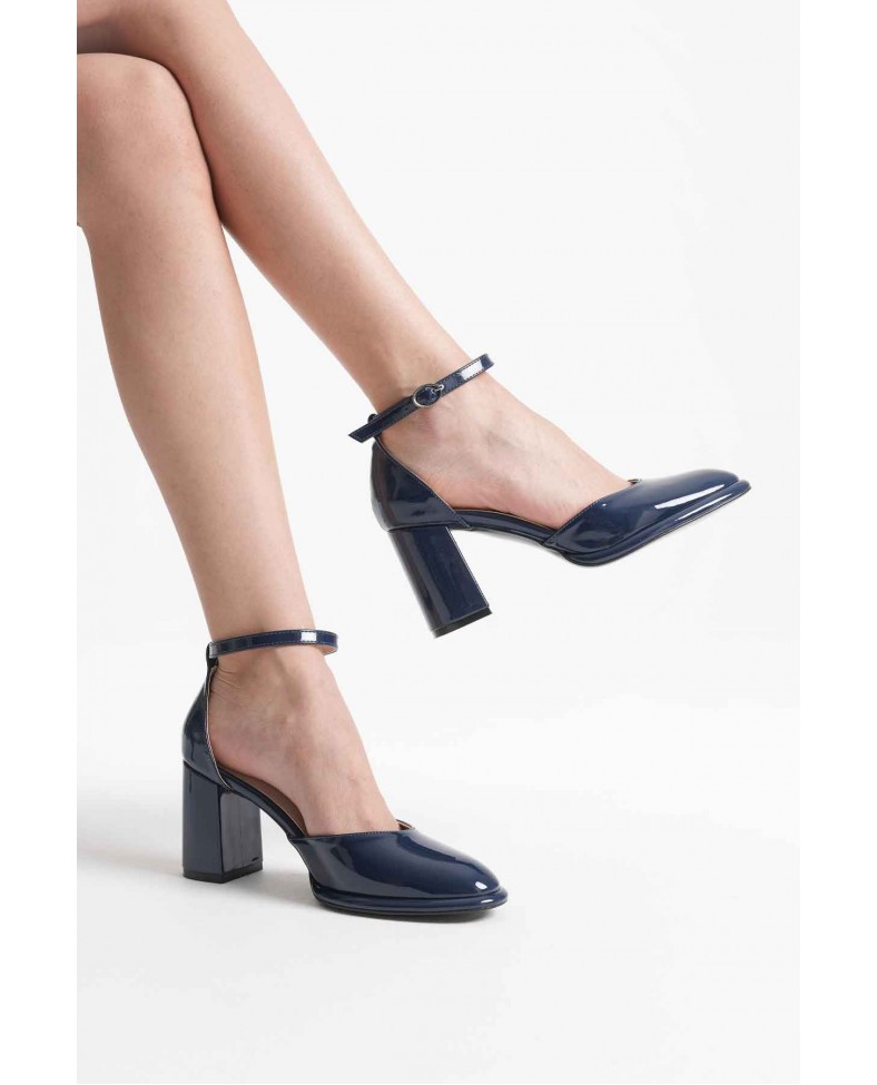 Lacivert Rugan Kadın Topuklu Ayakkabı TR18MS04C