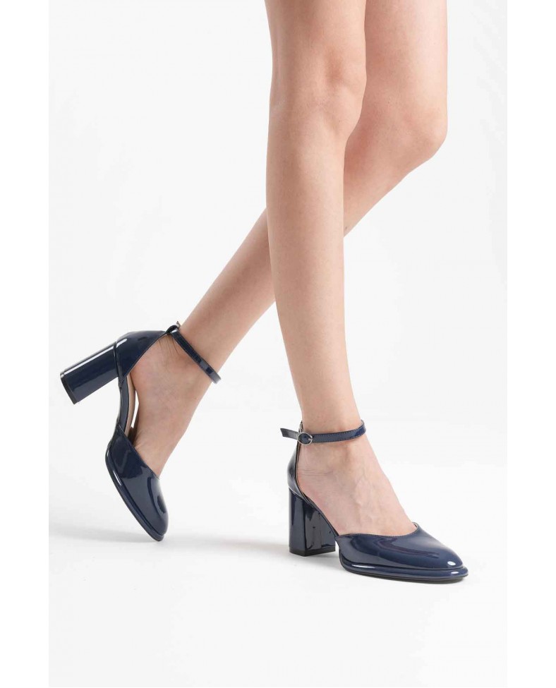 Lacivert Rugan Kadın Topuklu Ayakkabı TR18MS04C