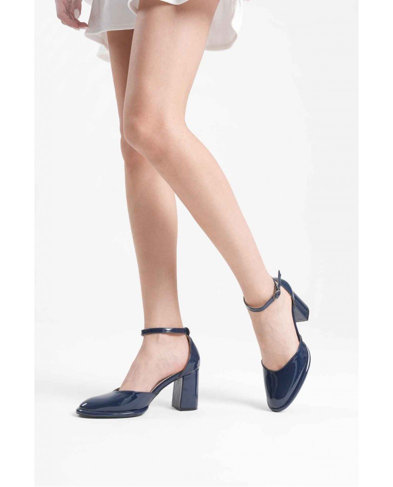 Lacivert Rugan Kadın Topuklu Ayakkabı TR18MS04C