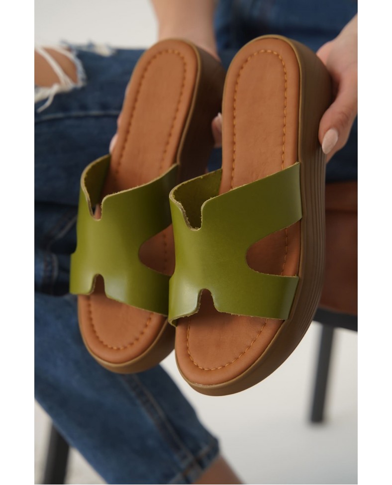 Haki Yeşil Hakiki Deri Terlik TR31MY54G