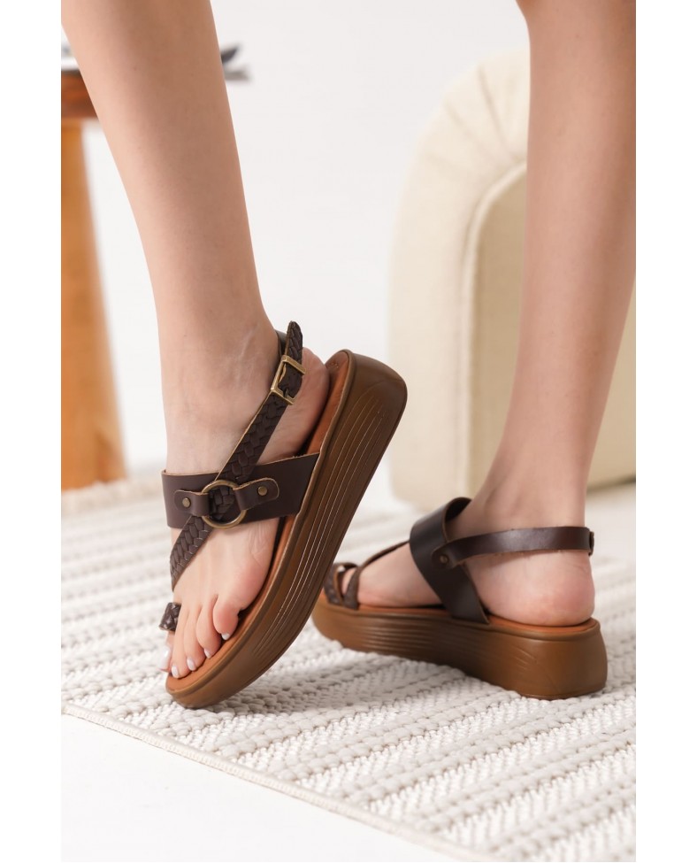 Acı Kahve Hakiki Deri Sandalet TR31MY64D Somersan Giyim | Kadın, Erkek ve Çocuk Moda