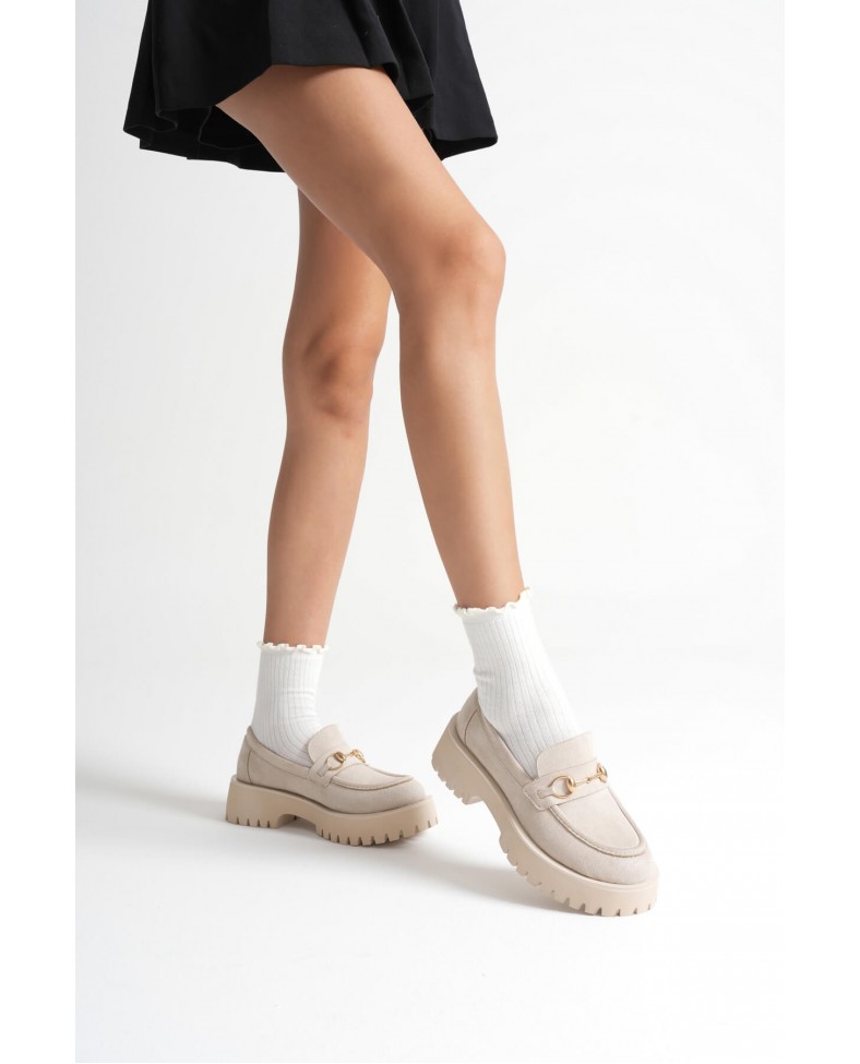 Toka Detaylı Bej Süet Günlük Loafer Ayakkabı TR10MS04D