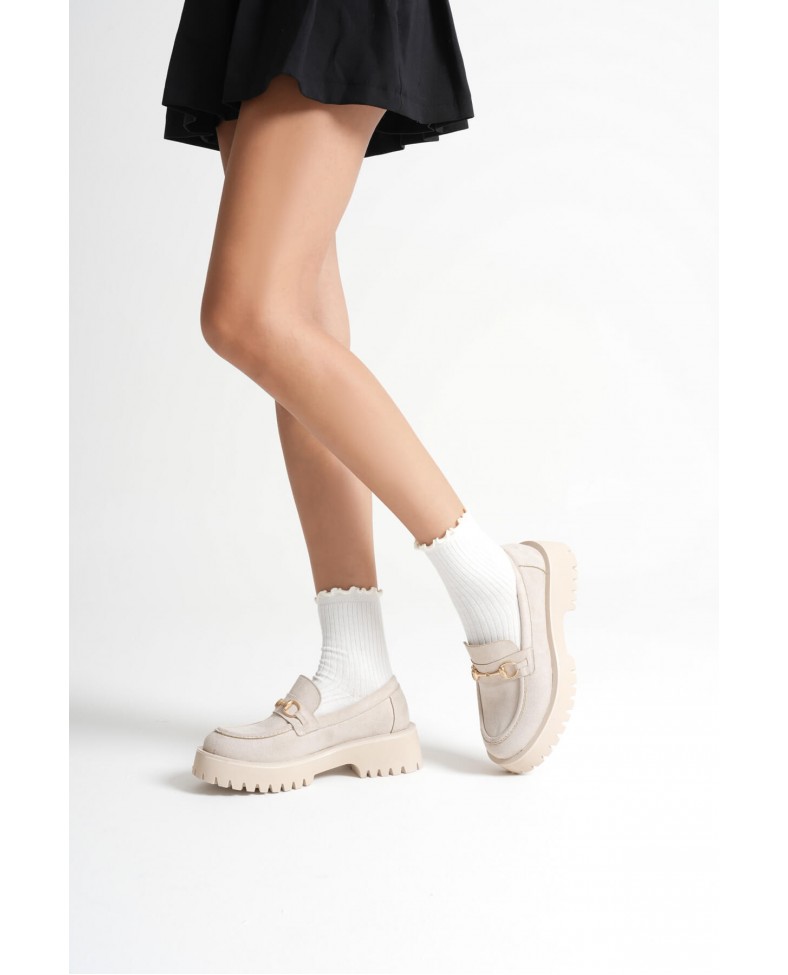 Toka Detaylı Bej Süet Günlük Loafer Ayakkabı TR10MS04D