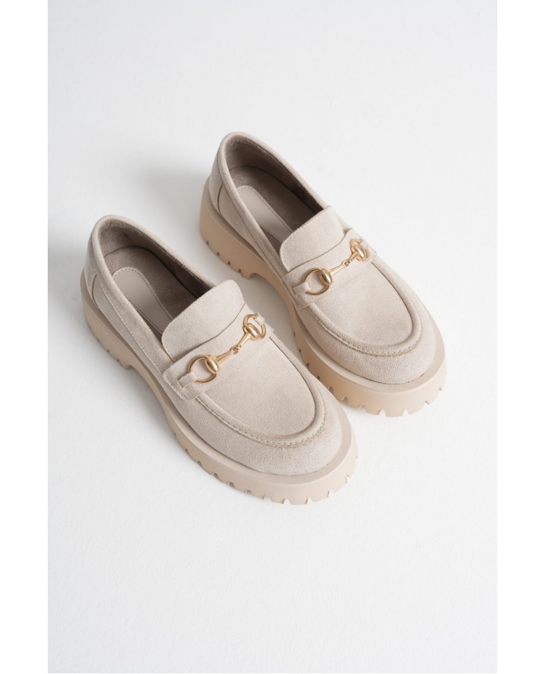 Toka Detaylı Bej Süet Günlük Loafer Ayakkabı TR10MS04D