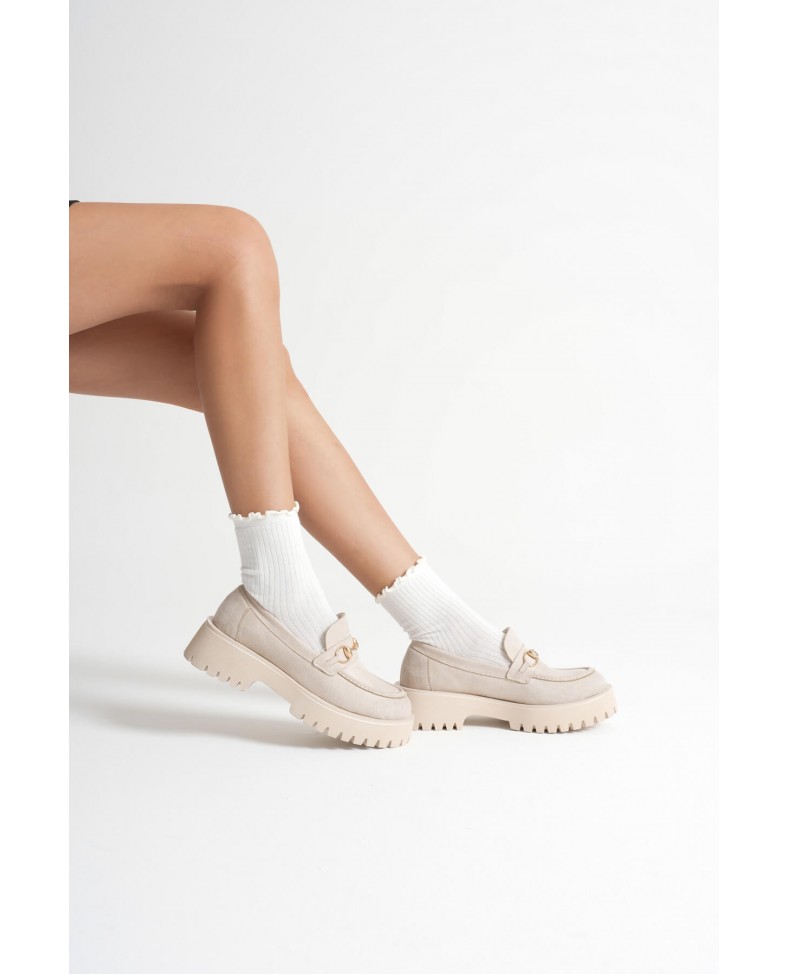 Toka Detaylı Bej Süet Günlük Loafer Ayakkabı TR10MS04D