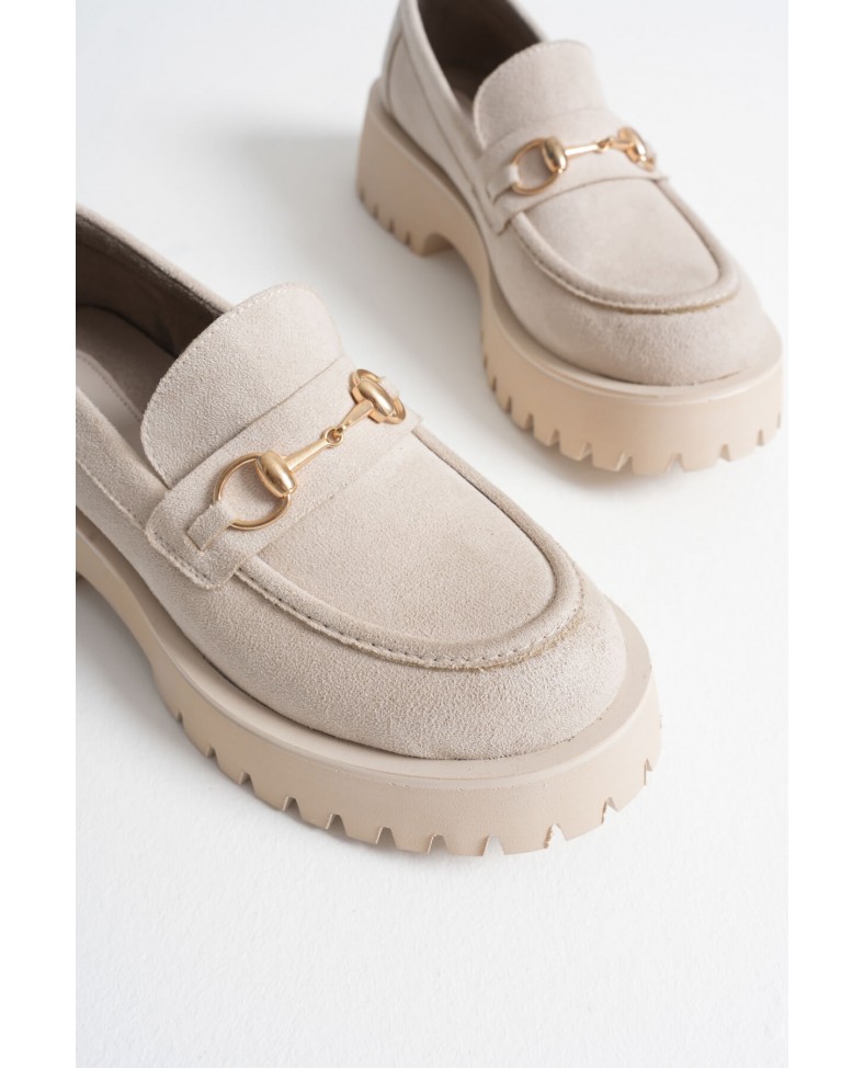 Toka Detaylı Bej Süet Günlük Loafer Ayakkabı TR10MS04D