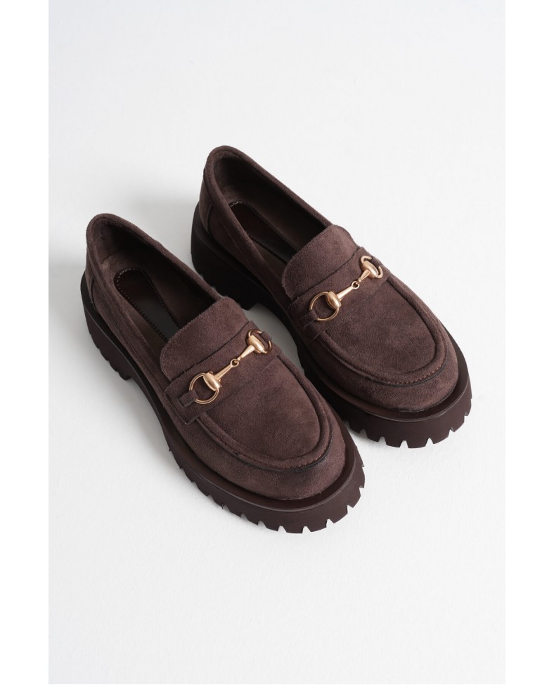 Toka Detaylı Acı Kahve Süet Günlük Loafer Ayakkabı TR10MS04E