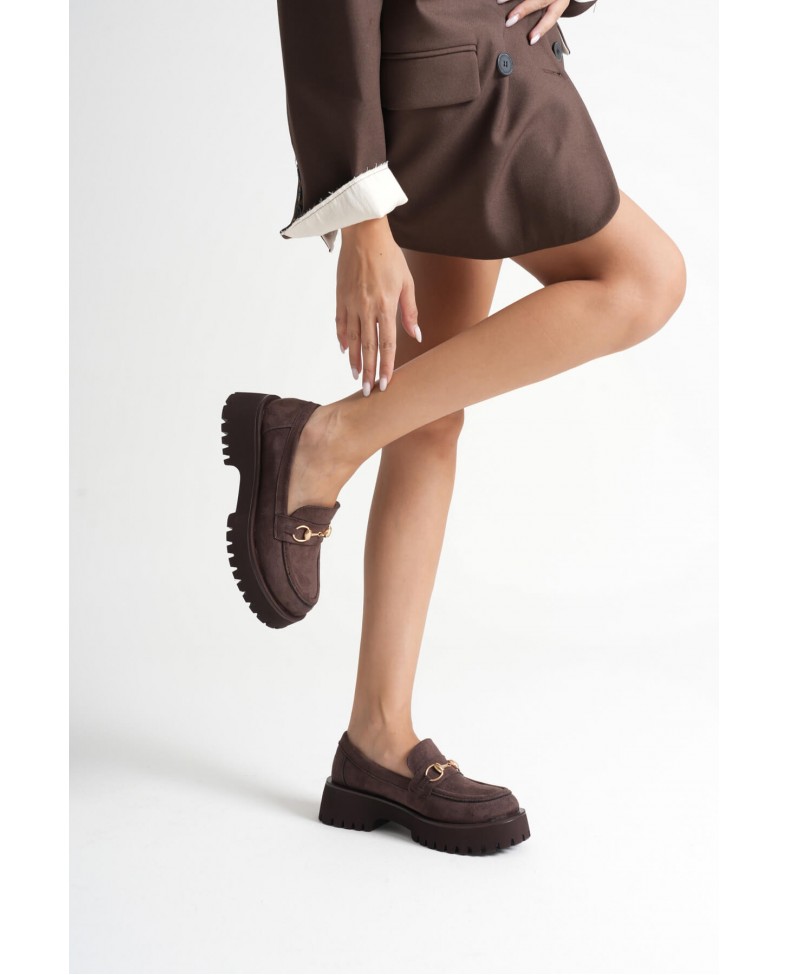 Toka Detaylı Acı Kahve Süet Günlük Loafer Ayakkabı TR10MS04E